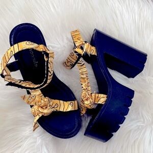 Lemonade yellow bandanna platform sandals heels